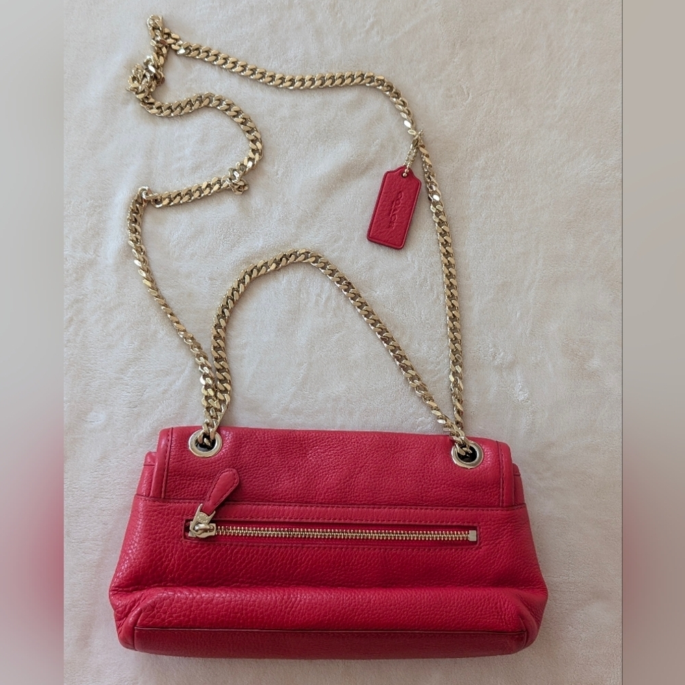 Coach Madison Pebbled Leather Gold Tone Chain Strap Crossbody Purse Cardinal Red - Picture 14 of 15